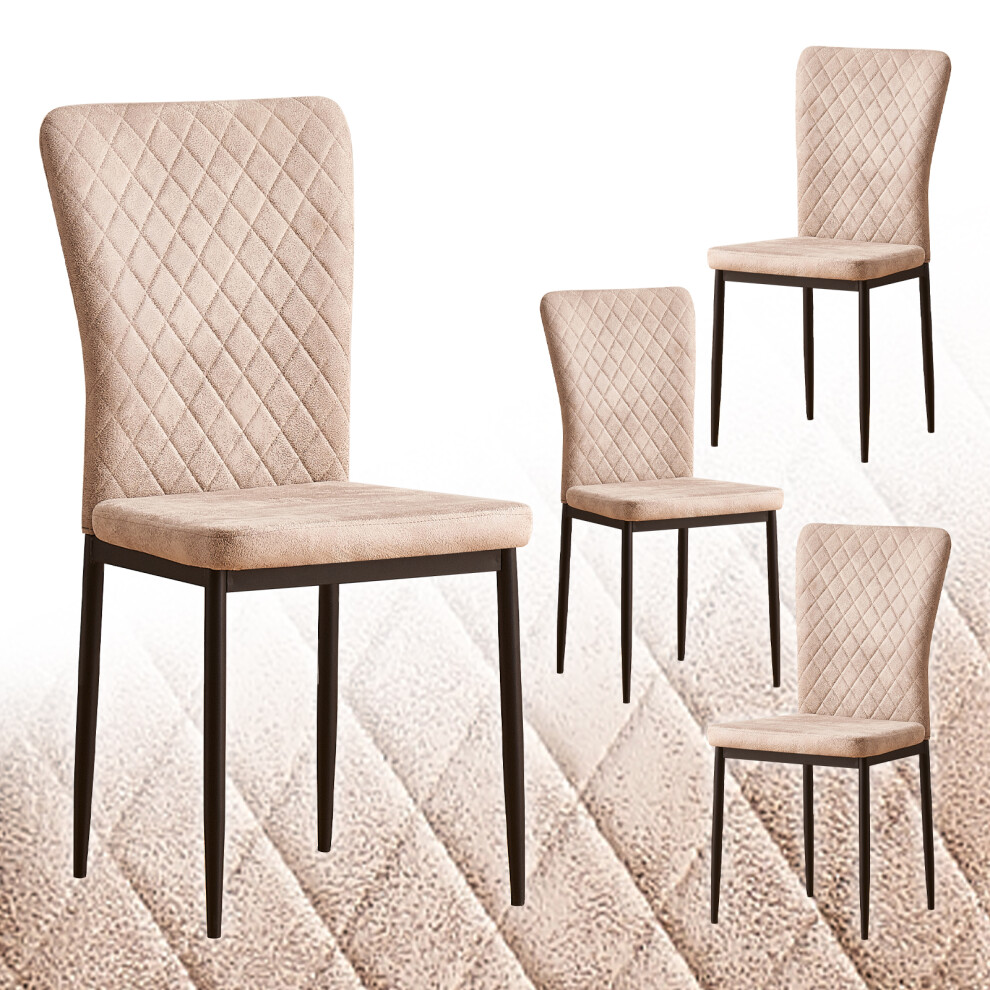 Ainpecca 4Pcs Faux Suede Dinning Chair Beige High Backrest White