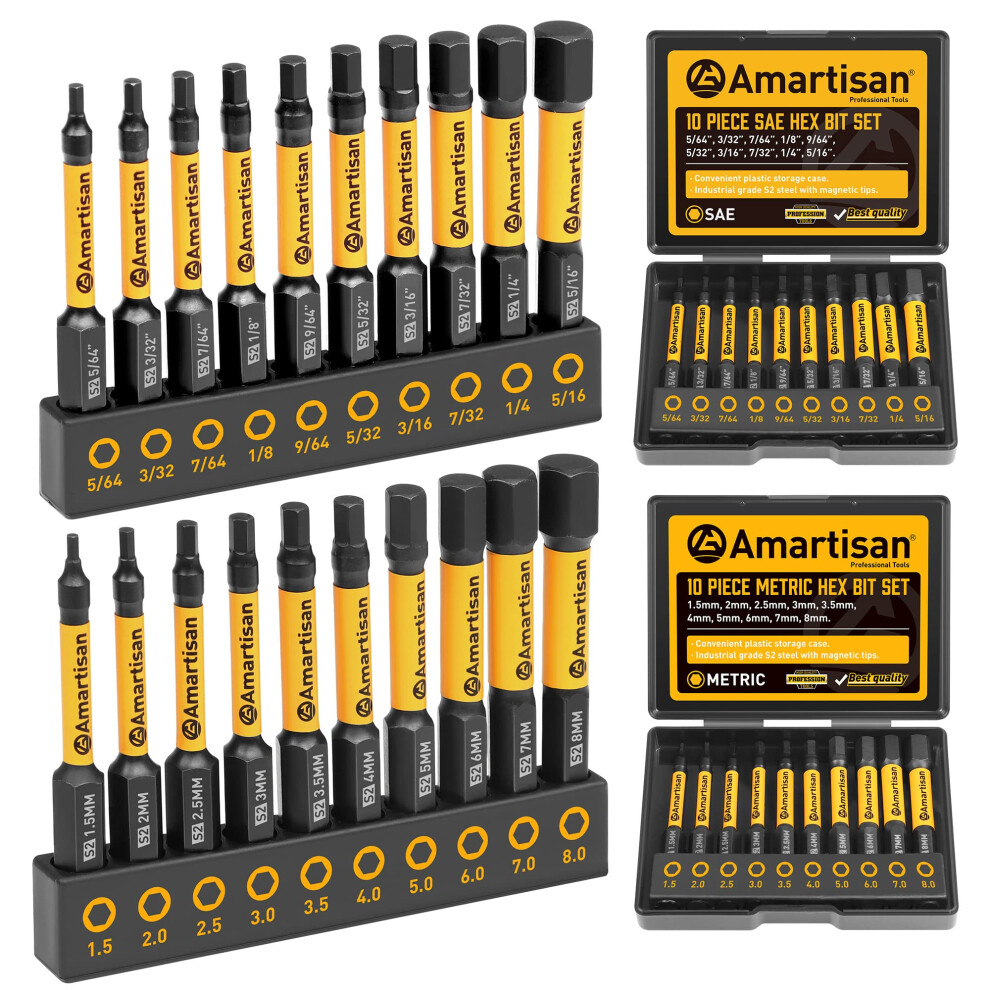 20Piece Hex Bit Set S2 Steel Magnetic Tips Metric And Sae Allen Wrench Drill Bits With Case 9412369256980