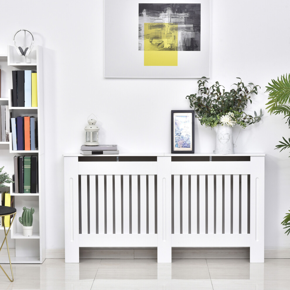 Homcom Radiator Cover Painted Slatted Mdf Cabinet Lined Grill 152X19x81cm White