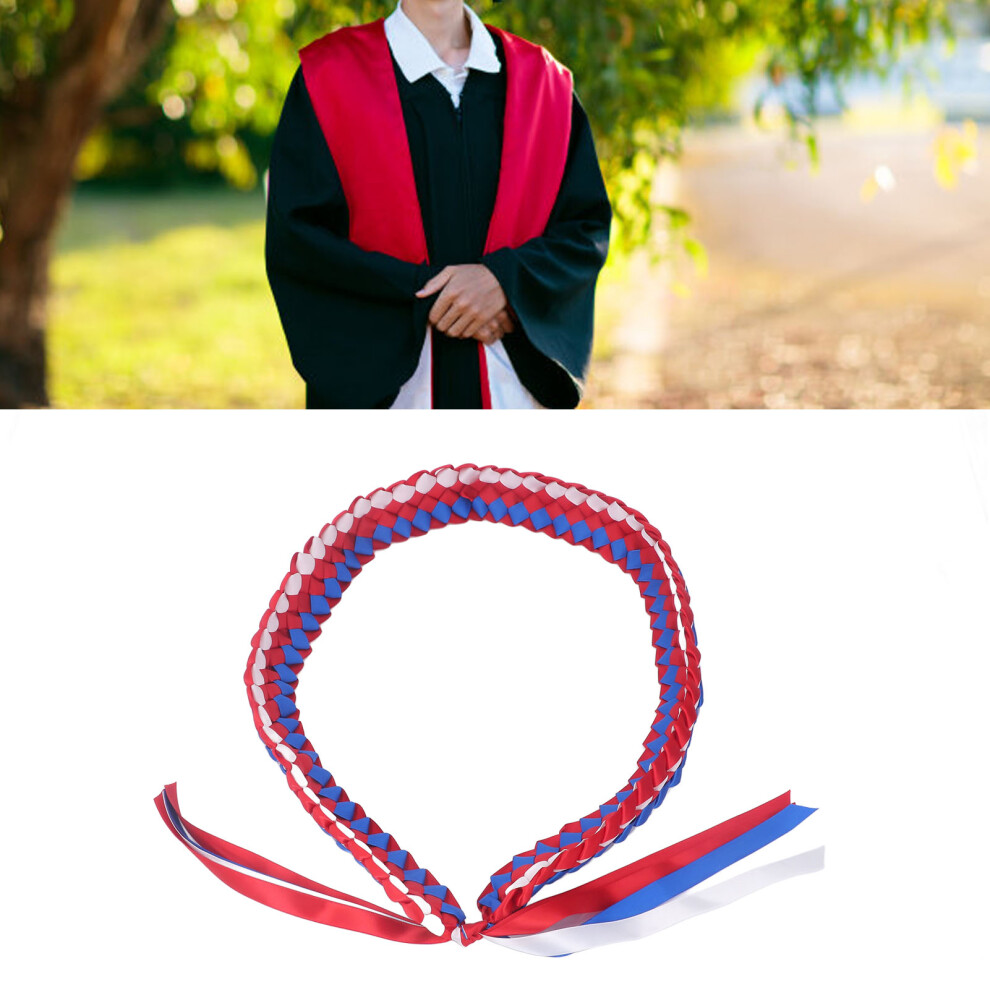 120Cm Handmade Graduation Lei - Adjustable Braided Necklace In Red Blue White 3111368734685