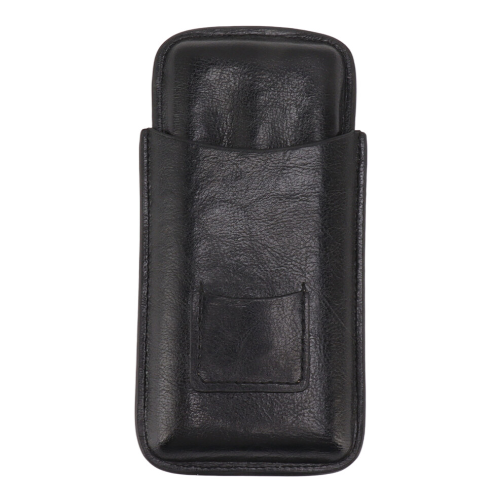 Leather Cigar Case With Stainless Steel Cutter Neat Sewing Flat Edge Style Eco Friendly Material Holds Three Cigars Perfect For Travel Meetings Outdoo