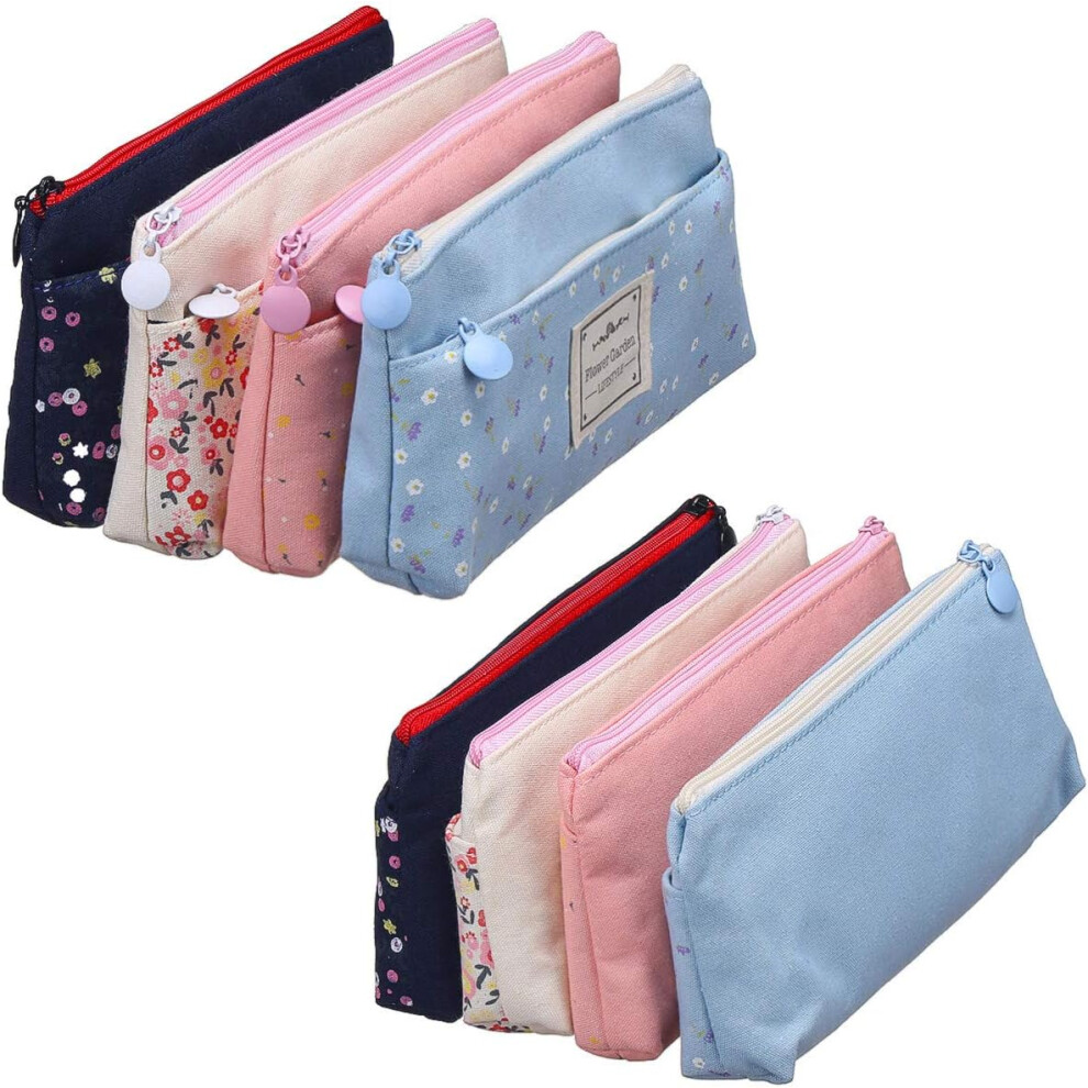 Cosmetic Makeup Bag, Countryside Flower Floral Pencil Pen Case for Women, Canvas Material Washable and Wear Resistant, Multifunctional Travel Storage