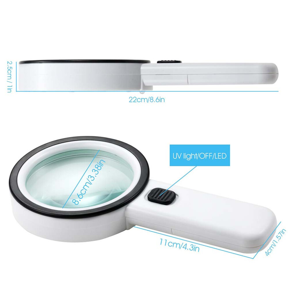 Magnifying Glass with LED Lights, Handheld Illuminated Magnifier with 30X High Power Magnification Double Glass Lens, Scratch-Resistant Lens with 12