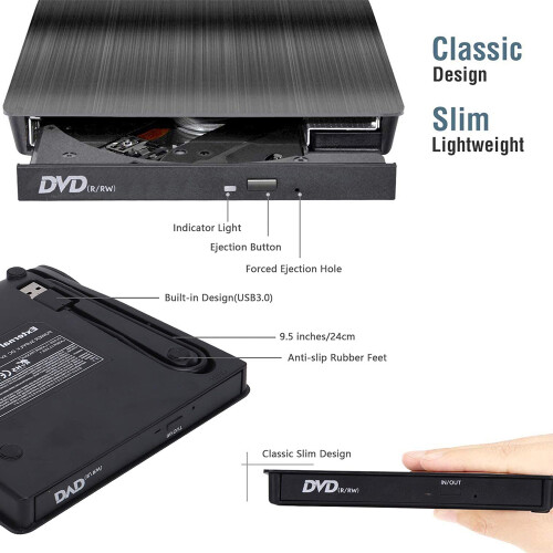 Φορητή εξωτερική μονάδα CD DVD, εξαιρετικά συμβατή με φορητό υπολογιστή και 1