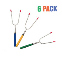 Telescoping Camping Accessories, Marshmallow Roasting Sticks Heavy Duty for Safe Distance Cooking, Outdoor Cooking Partner Set of 6, Easy Cleaning