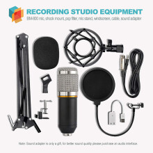Podcast Gear Set, professionele studio-opnamebundel met BM-800 microfoon, verstelbare microfoonstandaard, shockmount, popfilter en geluidskaart voor