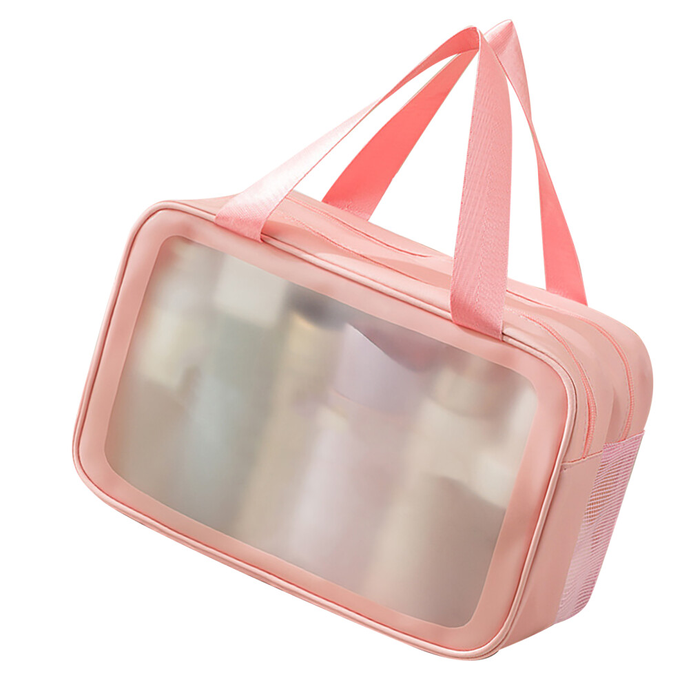 Pink Travel Makeup Bag Waterproof Pvc Double Layer 31X15x21cm