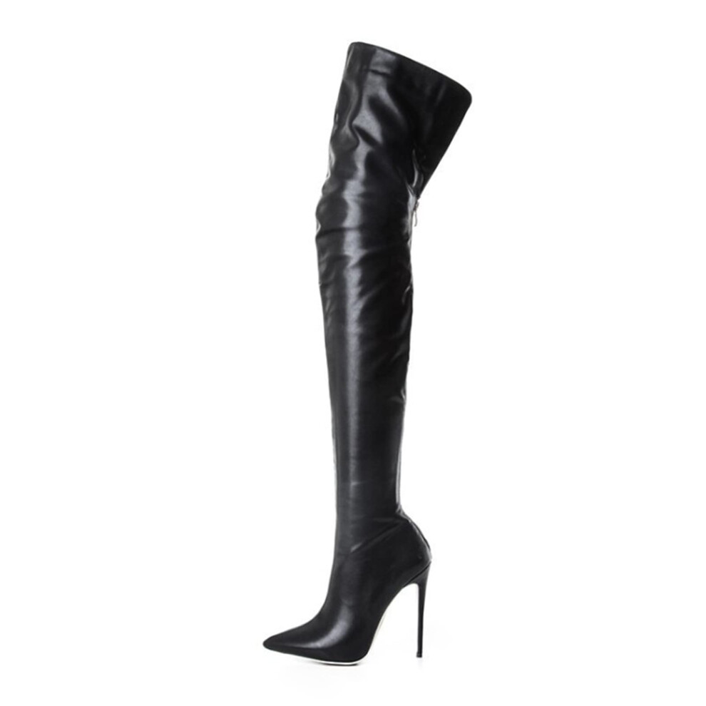 Women Fashion Boots 11CM Women Over the Knee Boots Zipper Pointed Toe Party Pole Dancer Stripper Boots Black 35 EU