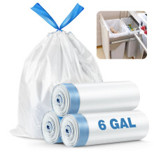 Saci de gunoi de 6 galoane, saci de gunoi rezistenți, fără parfum, cu șnur, design anti-rupere, dimensiuni compacte, căptușeli rezistente la