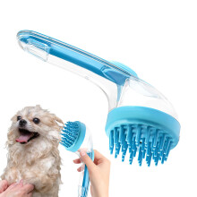 Dog Shampoo Brush, Soft Pet Bath Brush with Long Handle Silicone Bristles Cat Comb Grooming Accessories for Puppies and Kittens Blue