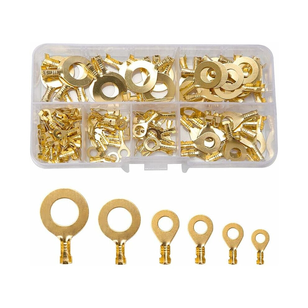Highly Conductive Brass Ring Terminal For Quick Disconnection, Non-Insulated Open Barrel Facilitates Easy Installation, Suitable For Wires Of Automobi 9468298167934