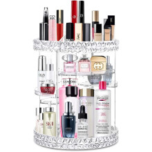 Kosmetikbox mit Diamantverzierung, großes Fassungsvermögen, transparenter Aufbewahrungsbehälter für 360 drehbaren Make-up-Organizer, stabiler