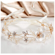 Elegante Brautdekoration, goldenes Hochzeitshaarband mit Kristallperlen-Haarranke, handgefertigter Haarschmuck aus hochwertiger Legierung, verstellbar