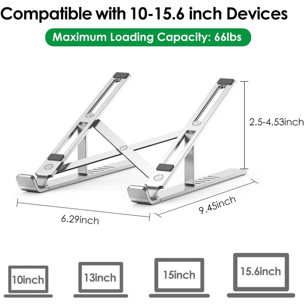 Ergonomic Aluminum Laptop Stand For Desk, Adjustable Height Foldable Riser With Heat Dissipation, Compatible With 10-15.6" Laptops And Tablets, 9048212443179
