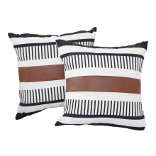 Housses de coussin décoratives bohèmes, style ferme élégant avec accents en similicuir, en coton et lin faciles à assortir, patchwork rayé,