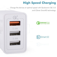 Szybka ładowarka sieciowa z funkcją Quick Charge 3.0, podwójnym portem USB, zasilacz 30 W z 3 portami QC 3.0 + 2 portami USB, uniwersalna wtyczka