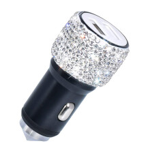 Stylish Dual Usb Car Charger, Girly Rhinestone Car Decoration, Safety Hammer & Fast Charging For Your Glamorous Road Trip