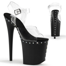 20CM Waterproof Platform High Heel Sandals for Nightclub, Pole Dance, Size 4 UK, Black, Sexy Model Walking Shoes
