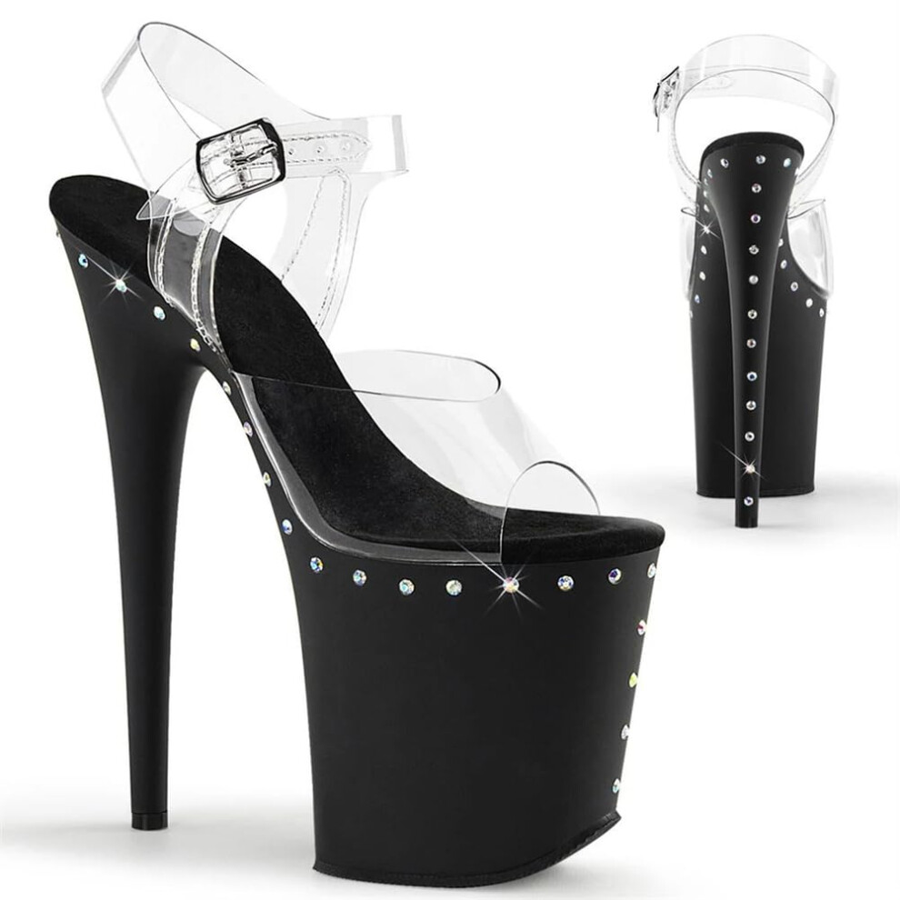 20CM Waterproof Platform High Heel Sandals for Nightclub, Pole Dance, Size 4 UK, Black, Sexy Model Walking Shoes