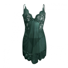 Green 2XL Women's Sexy Lingerie Spaghetti Strap Nightgown Solid Babydoll Chemise