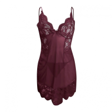 Lingerie sexy da donna, rosso vino, spalline sottili, camicia da notte babydoll
