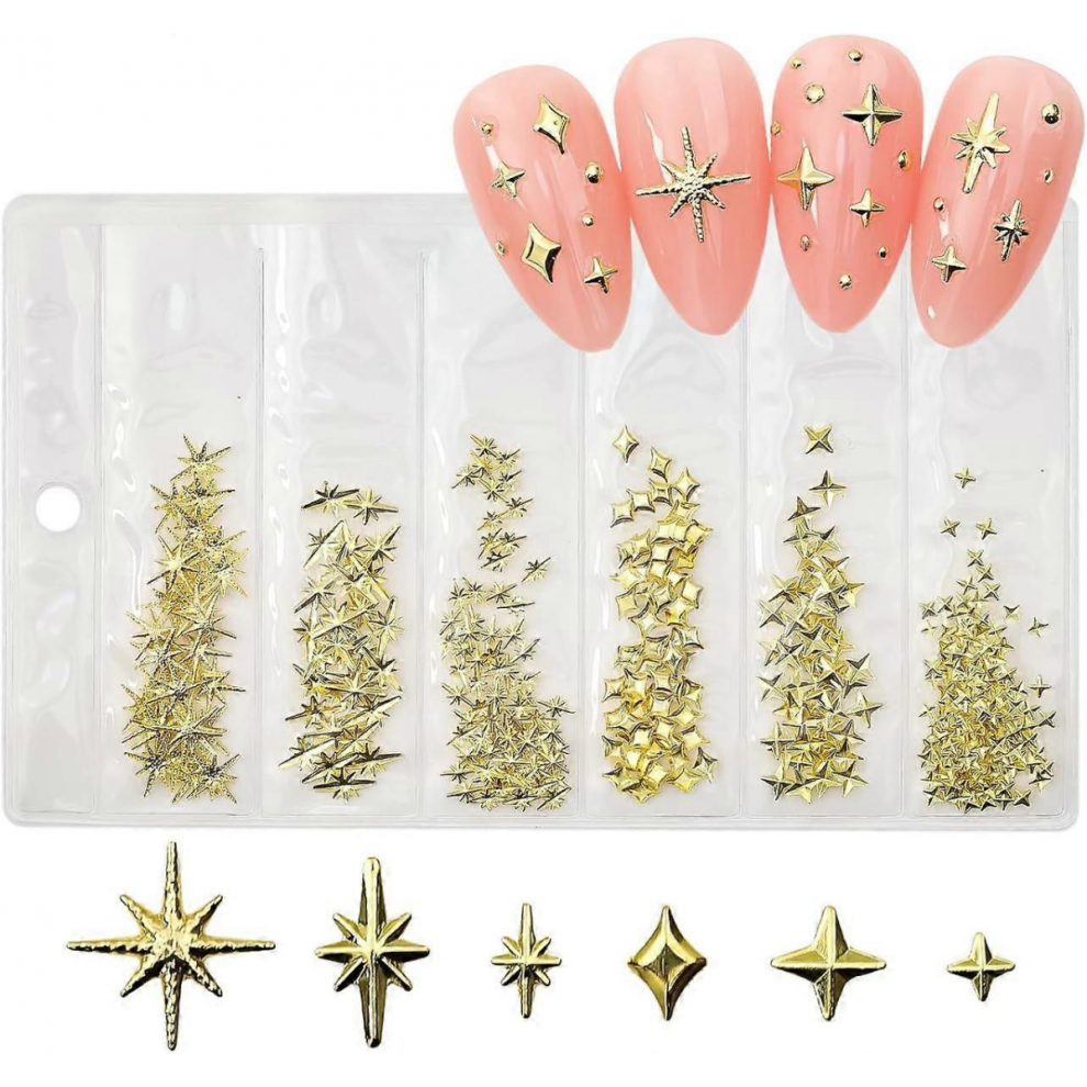 200Pcs 3D Star Nail Charms Metal for Nails Art