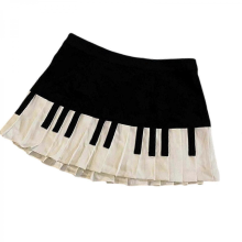 Women's High Waist Flared Skater Skirt Vintage Piano Key Print Pleated Short Skirt