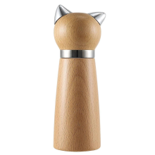 Manual Pepper Mill & Salt Grinder - Wood Adjustable Refillable Cat Design Kitchen Gift