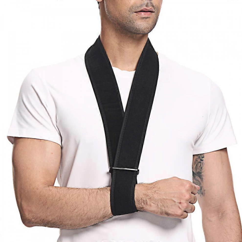 Adjustable Lightweight Arm Sling with Neck Support Collar, Breathable Medical Shoulder Immobilizer for Injured Arm Hand Elbow, Black