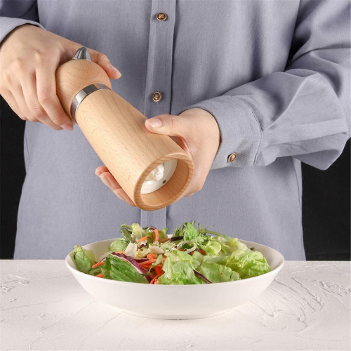 Manual Pepper Mill & Salt Grinder - Wood Adjustable Refillable Cat Design Kitchen Gift 1