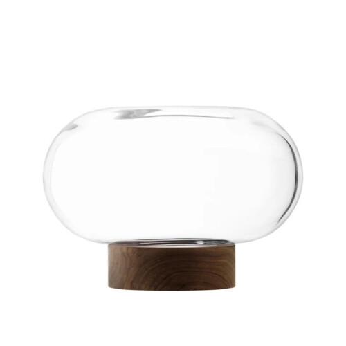 LSA International LSA Oblate Glass Vase Lantern 19.5cm with Walnut Base Clear