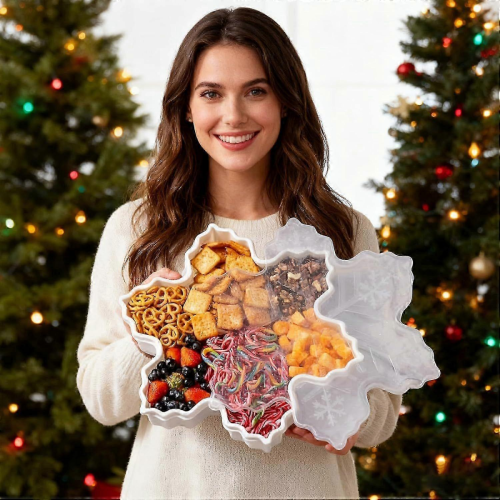 Christmas Cookie Box with Lid, Gingerbread Man Snowflake Tree Serving Tray for Snacks Candy Food 2