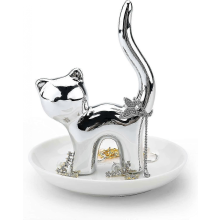 SilverCat Ring Holder, Cat Lover Gifts, Trinket Dish for Rings & Earrings, Funny Cat Themed Gifts for Women & Girls