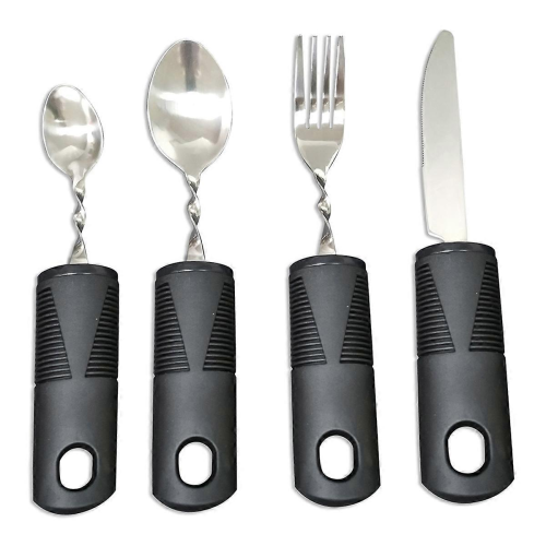 Black Silver 4pcs Bendable Cutlery Adaptive Weighted Utensils for Adults Elderly Disabled