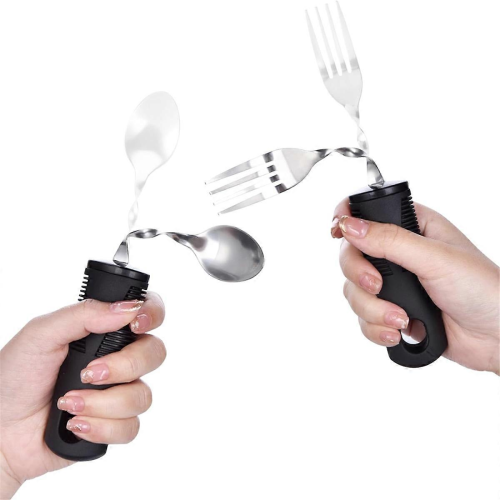 Black Silver 4pcs Bendable Cutlery Adaptive Weighted Utensils for Adults Elderly Disabled 2