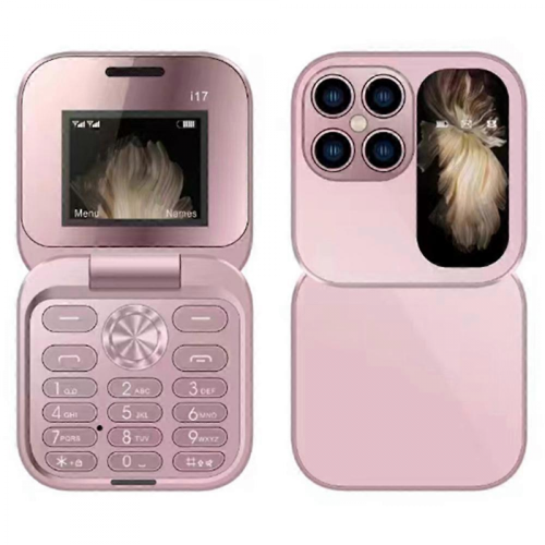 Multicolor Rose Gold i17 Mini Dual SIM 2G 32MB+32MB Flip Foldable Phone - Black