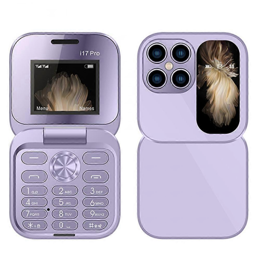 Multicolor I17 Mini Dual Sim 2G 32Mb+32Mb Flip Foldable Elderly Mobile Phone - Purple/Black 7057162690788
