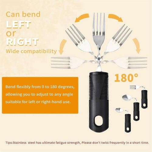 Black Silver 4pcs Bendable Cutlery Adaptive Weighted Utensils for Adults Elderly Disabled 1
