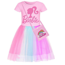 B140SLDXD Barbie Pinkes Mädchenkleid mit Sternen-Regenbogen-Spitzenrock und Umhängetasche