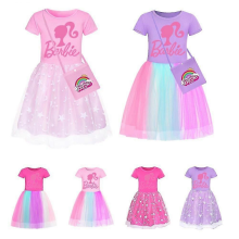 A130SLDXD Barbie-Pinkes Mädchenkleid-Set mit Sternen-Regenbogen-Spitzenrock und Umhängetasche