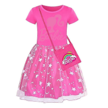 D140SLDXD Barbie - Set per bambine con abito rosa, gonna in pizzo arcobaleno e borsa a tracolla