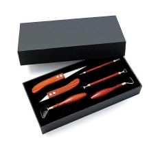 Set di strumenti per scultura e texture, raschietto doppio in acciaio al tungsteno, coltello per ceramica, taglio dell'argilla e manico in legno