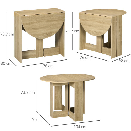 Homcom HOMCOM Folding Dining Table Foldable Drop Leaf Dinner Table for Kitchen Oak 2