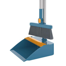 Broom and Dustpan Set with Long Handle, 180 Rotating Head and Hair Removal Teeth for Home Kitchen