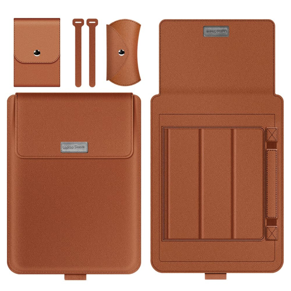 Laptop Sleeve With Stand 1314 Inch Pu Leather Protective Case For Macbook Air Pro Microsoft Surface Brown 9412369260727