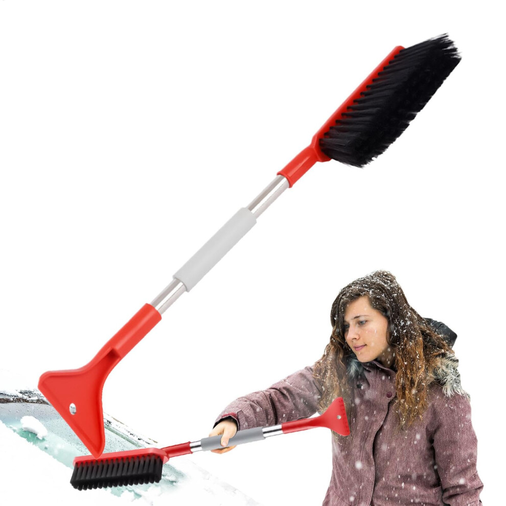 Car Snow Brush With Ice Scraper, Extralong Handle Foam Bristles For Paintsafe Snow Removal, Red 9412369260925