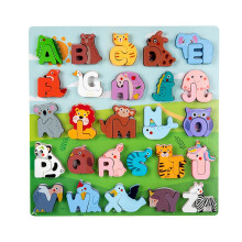 Wood Animal Alphabet Puzzle Matching Game, Wooden Jigsaw Puzzle, Safe for Kids
