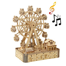3D Wooden Puzzle, Ferris Wheel Music Box Kit for DIY, Rotating Music Lamp, Educational Assembly Toy, Birthday and Christmas Gift
