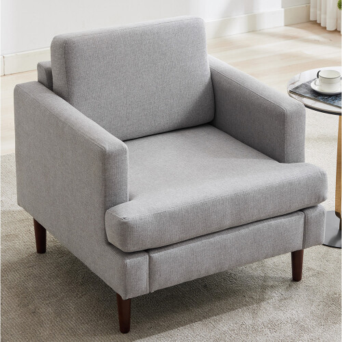 Living And Home Light Grey Linen Upholstered Single Sofa Armchair 1