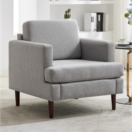 Living And Home Light Grey Linen Upholstered Single Sofa Armchair